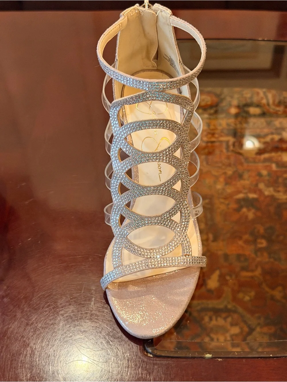 Jessica Simpson Silver Rhinestone Cage Heels